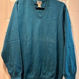 L.L. Bean Men's cotton cashmere Teal V-Neck Sweater size L